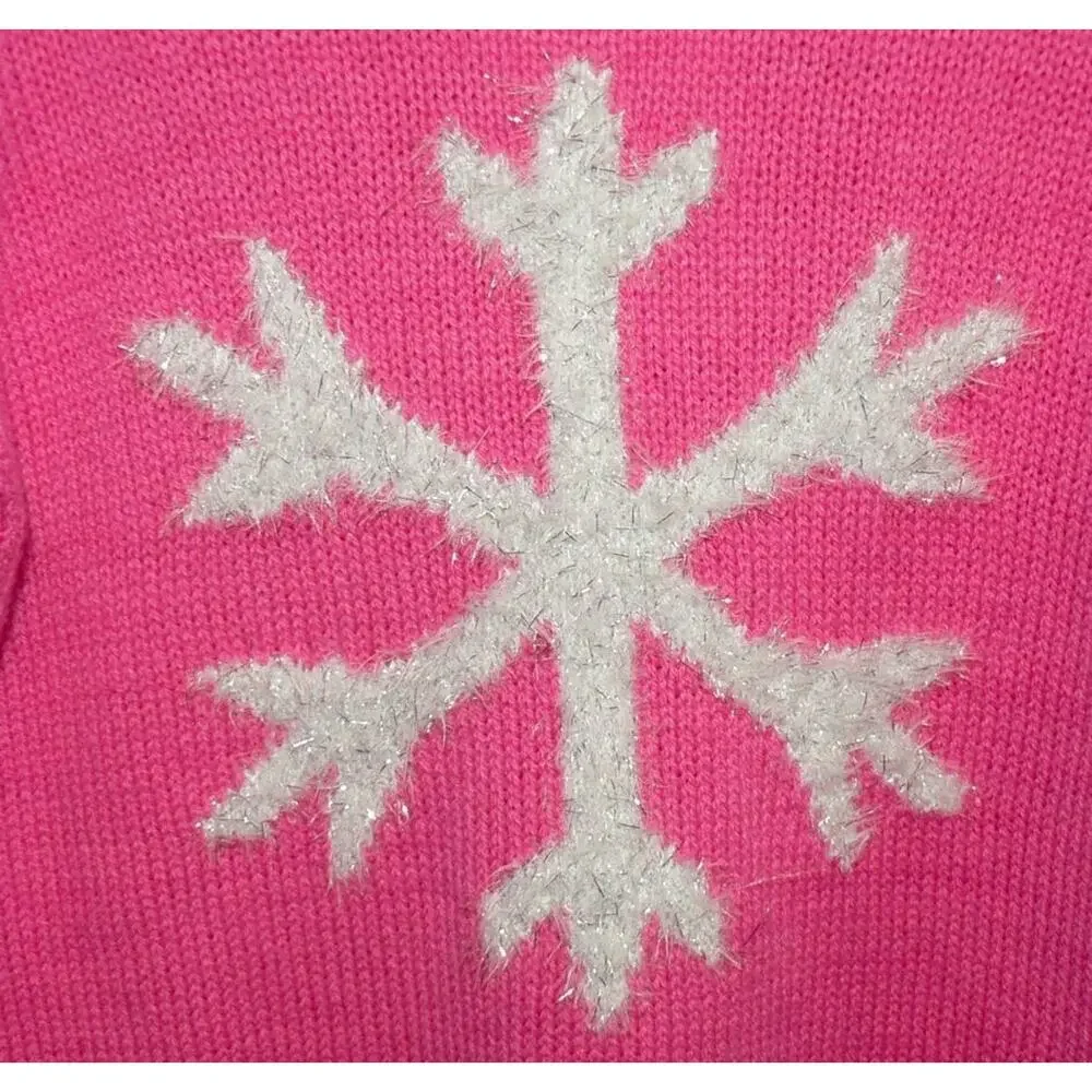 Harper Canyon Girls Holiday Crewneck‎ Sweater in Pink Shock Snowflake Size 3